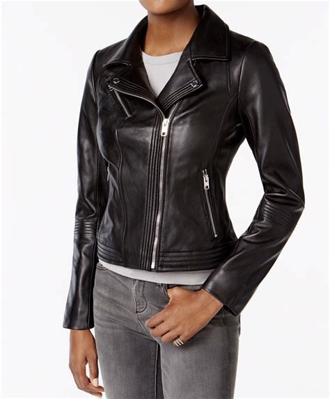 Michael Michael Kors Clean Ribbed Waist Moto Leather Jacket 